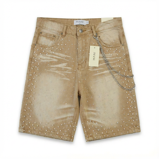 Pearl Denim Shorts Khaki