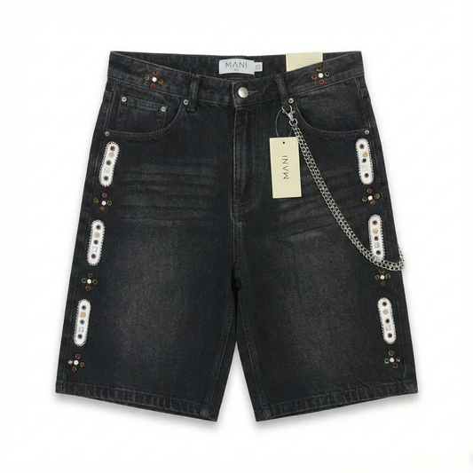 Floral Denim Shorts Black